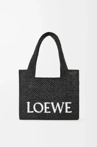 Mittlere LOEWE Font-Tasche aus Raffia in Schwarz