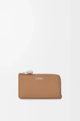 Münz-Kartenetui aus pebble-genarbtem Kalbsleder in Mocha