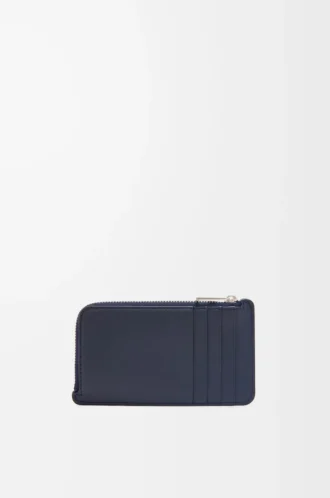 Münzkartenetui aus satiniertem Kalbsleder in Deep Navy