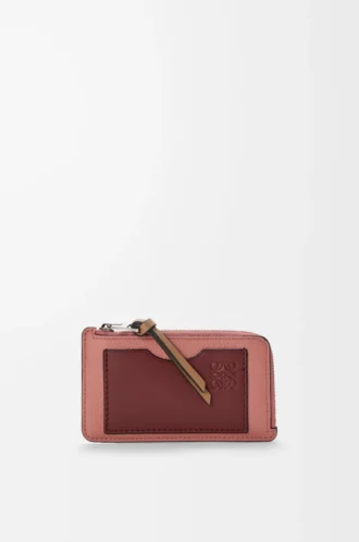Münzkartenetui aus weichem genarbtem Kalbsleder Blush/Mahogany