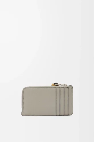 Münzkartenetui aus weichem genarbtem Kalbsleder Shell Grey/Eucalyptus
