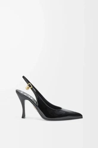 Neue Comic-Slingback-Pumps aus gemischtem Leder in Schwarz