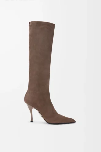 Neue Comic-Stiefel aus Stretch-Lammleder und Wildleder Schwarz/Zigarre