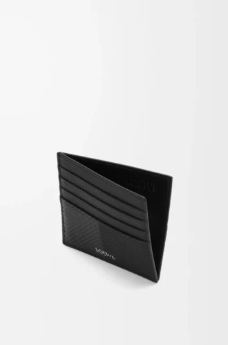 Offener Kartenhalter aus strukturiertem klassischem Kalbsleder in Schwarz Offener Kartenhalter aus strukturiertem klassischem Kalbsleder in Schwarz