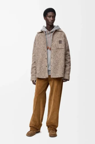 Overshirt aus einer Woll-Lama-Mischung Beige/Blau meliert