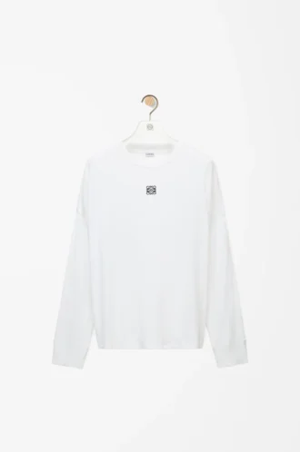 Oversized-Fit-Langarm-T-Shirt aus Baumwolle in Weiß