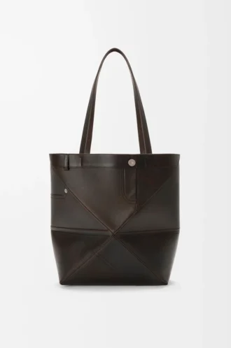 Panta Medium Puzzle Fold Tote aus glänzendem Kalbsleder in Vintage Brown