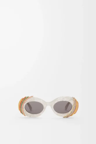 Pavé Oval Sonnenbrille Perlgrau/Weiß