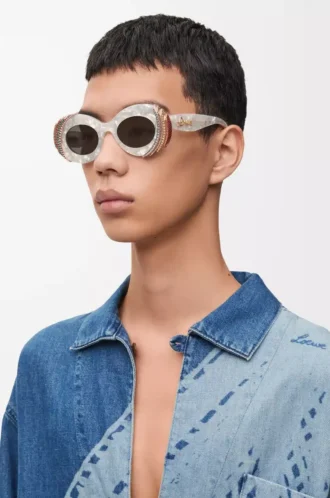 Pavé Oval Sonnenbrille Perlgrau/Weiß