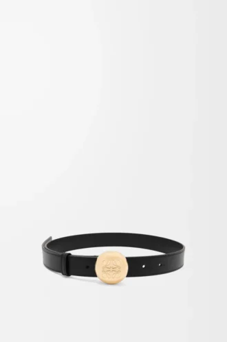 Pebble-Gürtel aus glattem Kalbsleder Schwarz/Gold