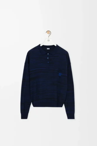 Polo-Pullover aus Wolle Marineblau/Schwarz