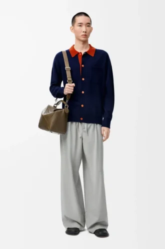 Polo-Strickjacke aus Wolle Marineblau/Orange