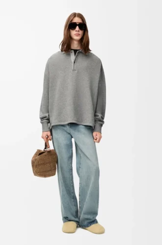 Polo-Sweatshirt aus Baumwolle und Kaschmir in Lead Grey