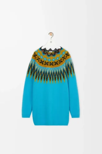 Pullover aus einer Mischung aus Wolle und Mohair Blau/Mehrfarbig