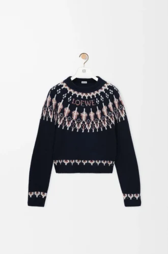 Pullover aus Wollmischung Marineblau/Mehrfarbig