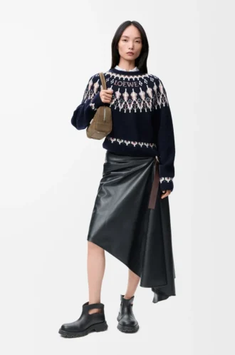 Pullover aus Wollmischung Marineblau/Mehrfarbig