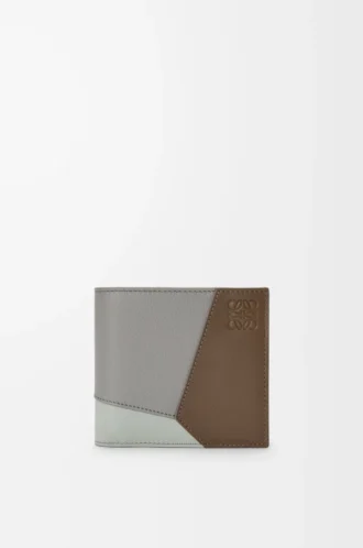 Puzzle-Bifold-Geldbörse aus klassischem Kalbsleder in Winterbraun/Aschegrau