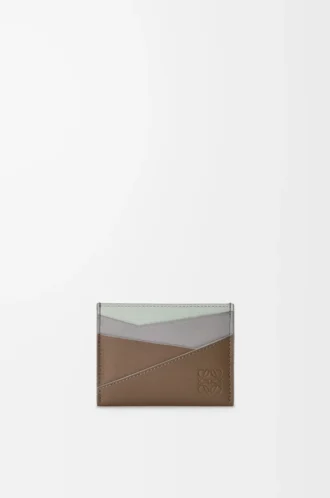 Puzzle schlichter Kartenhalter aus klassischem Kalbsleder Winterbraun/Aschegrau