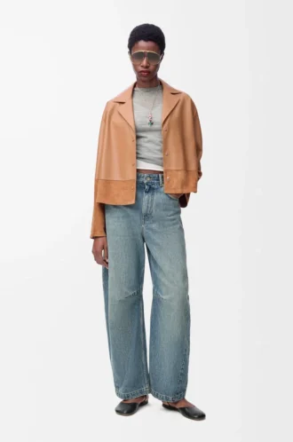 Pyjama-Bluse aus Nappalammleder in Toffee