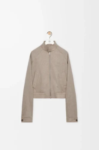 Reißverschlussjacke aus Wolle und Kaschmir Beige Melange