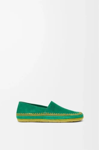Rio Slipper aus Wildleder und Raffia Grün